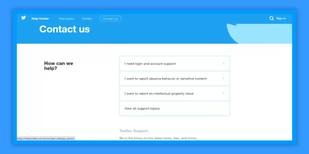 Contacting Twitter Support for Help
