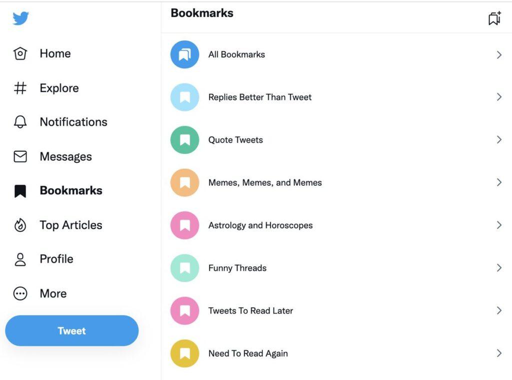 Twitter Blue Bookmark Folders