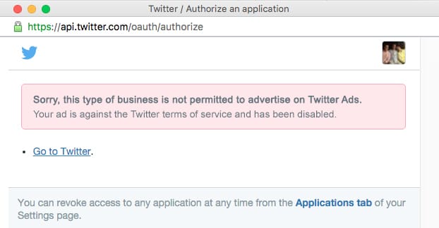 Rejected Twitter Ad