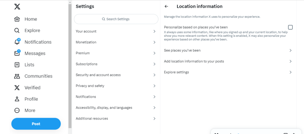 Twitter Location Settings