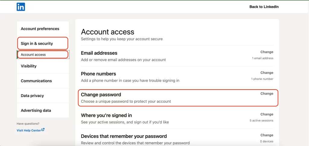 Changing Your LinkedIn Password