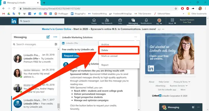 Deleting Individual LinkedIn Messages