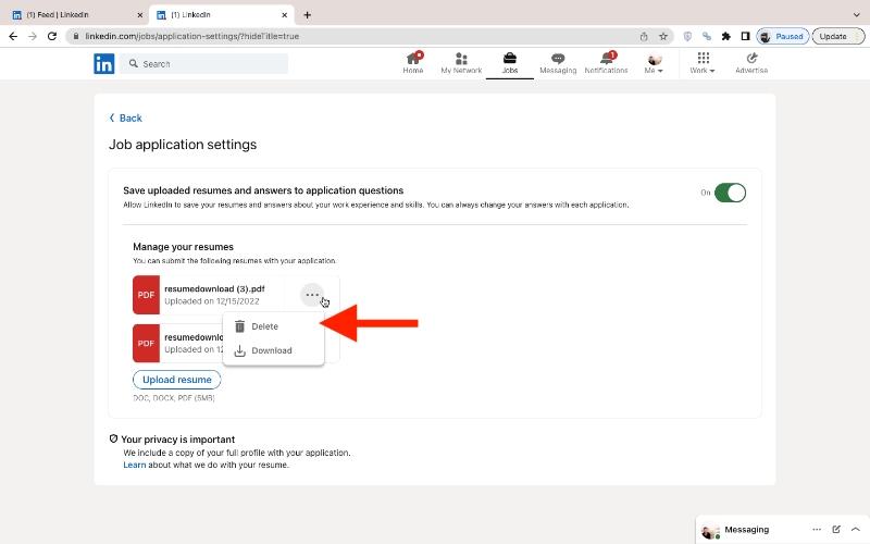 LinkedIn resume delete