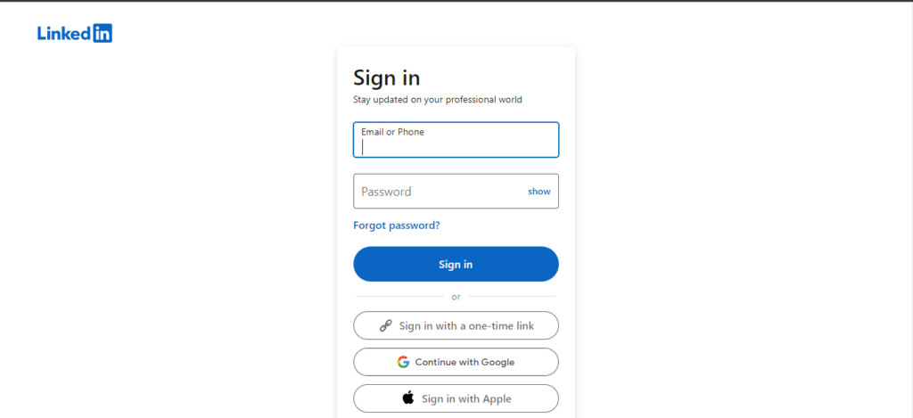 LinkedIn login page