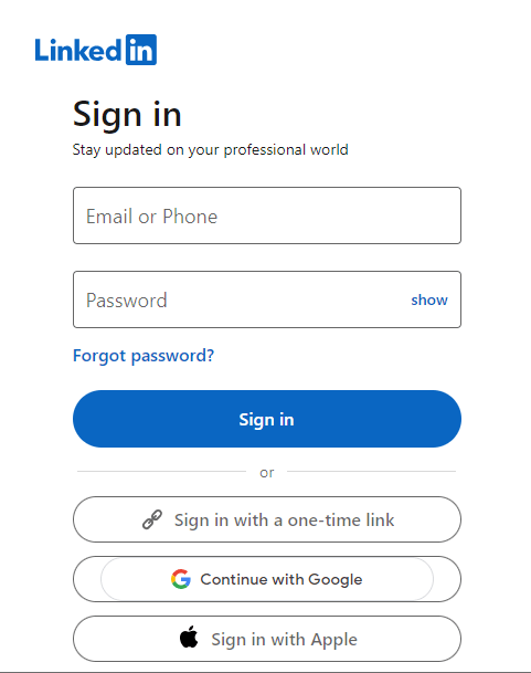 LinkedIn Sign in page