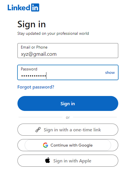 Enter your email and password
