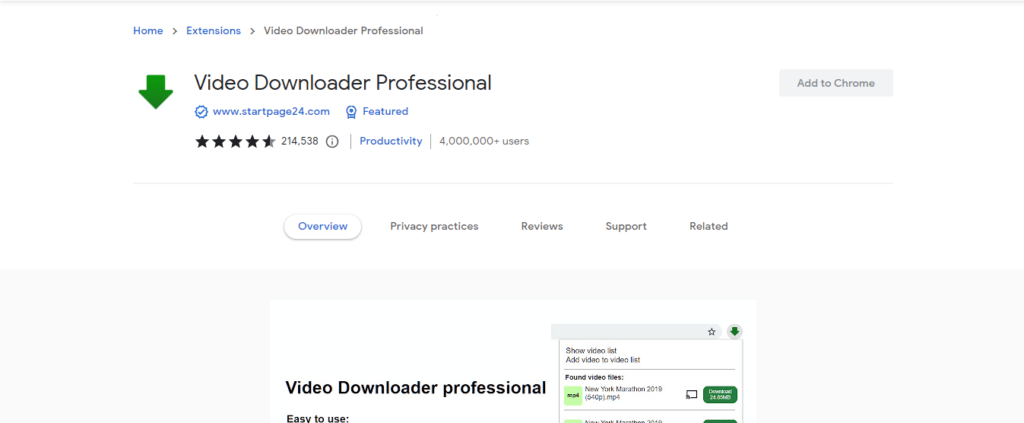 Video Downloader Professional extension