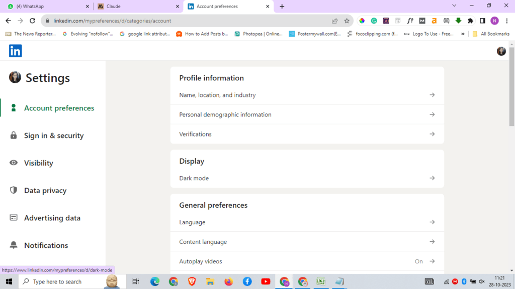 Turning on Dark Mode on the LinkedIn Website On Google Chrome